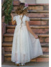 Cap Sleeve Ivory Lace Tulle Keyhole Back Flower Girl Dress